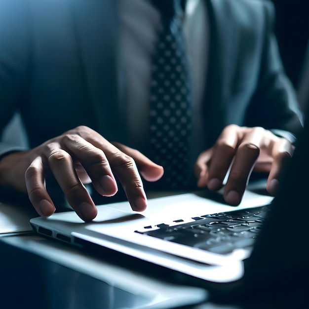 Biznesmen używający palca do przeciągania ekranu laptopa i łączenia się z klientami na całym świecie