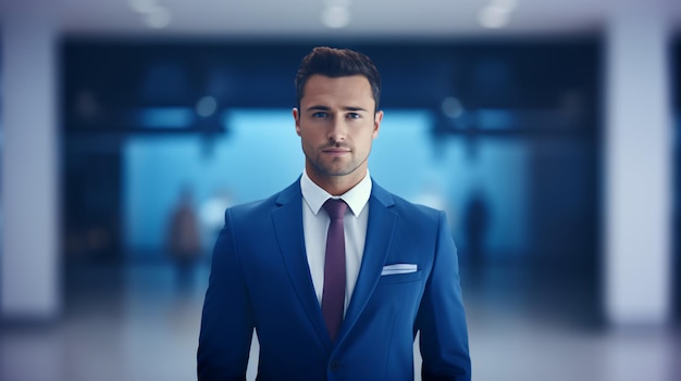 Biznesmen w niebieskim garniturze i krawacie Generatywna sztuczna inteligencja