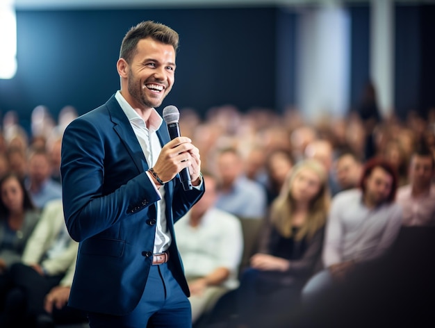 Biznesmen wygłaszający przemówienie na seminarium