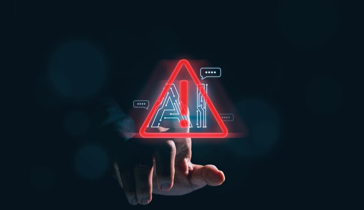 Zdjęcie biznesmen z cyfrowym chatbotem sztuczna inteligencja ai z hakowaniem i ostrzeżeniem cyber