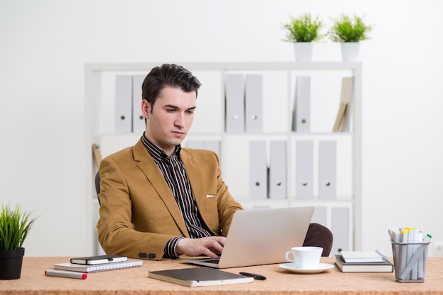 Biznesmen za pomocą laptopa