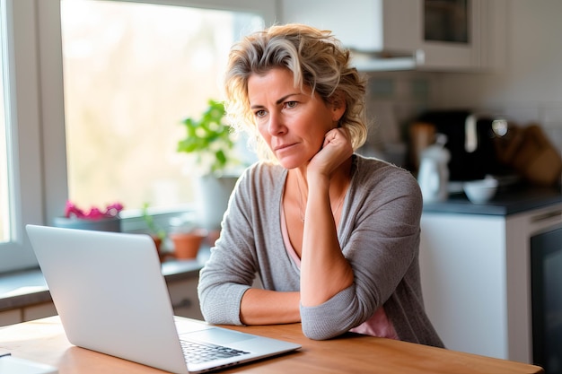 Zdjęcie biznesmenka pracująca w domu z laptopem i zarządzająca swoją firmą za pośrednictwem domowego biura