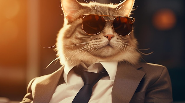 Biznesowy kot w garniturze i okularach Generative AI