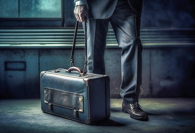 Zdjęcie biznesowy mężczyzna z butami i walizką