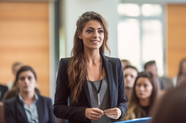 bizneswoman dostarczająca prezentację korporacyjną na seminarium lub konferencji