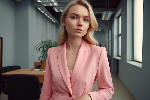 Bizneswoman w różowym apartamencie w biurze