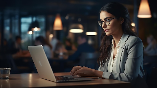 Bizneswoman z laptopem Generacyjna sztuczna inteligencja
