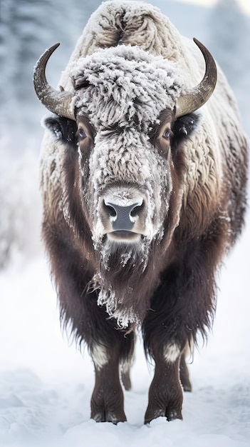 Zdjęcie bizon w śniegu