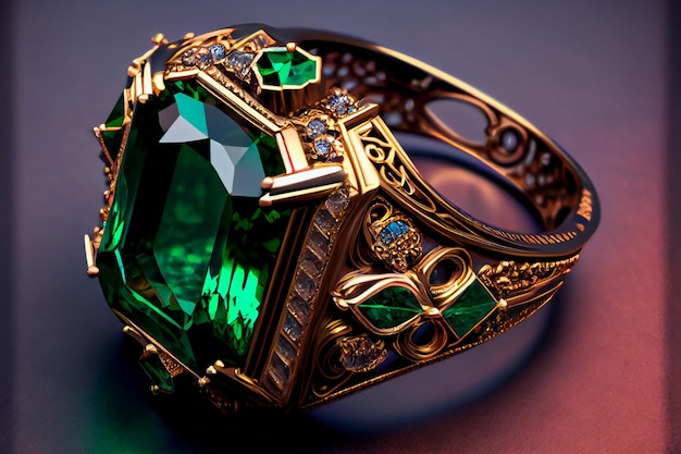 Biżuteria złota z zielonymi szmaragdowymi luksusowymi dodatkami Generative AIxA