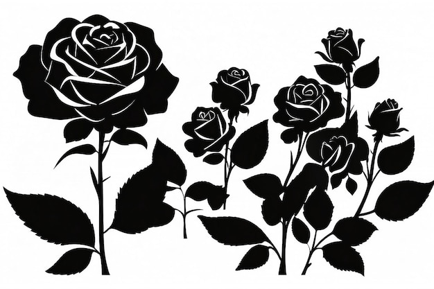 Zdjęcie black silhouette of rose vector illustration vector illustration of black silhouette of rose with rosebud and leaves on a white background