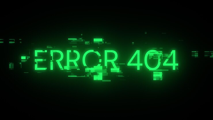 Błąd renderowania 3D 404 tekst z efektami ekranu usterek technologicznych