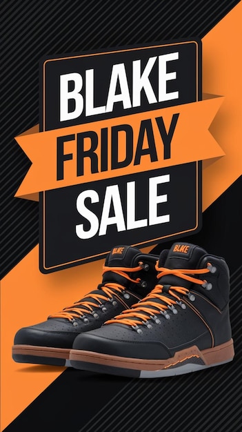 Blake Friday Sale Banner z stylowymi tenisówkami i pomarańczowo-czarnym motywem