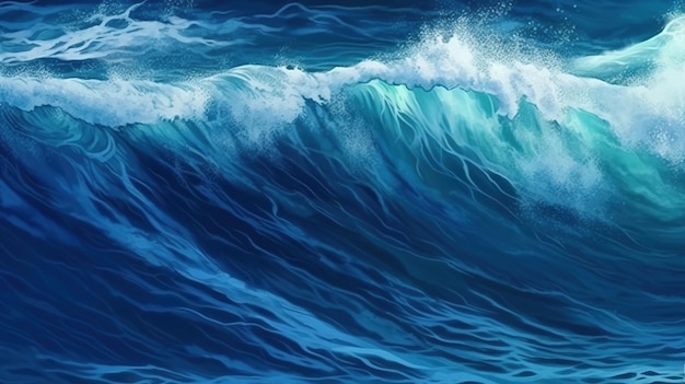Błękitna fala morska z białym piankowym tłem Generative Ai