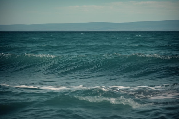 Błękitna fala oceanu o wschodzie słońca Generuj sztuczną inteligencję