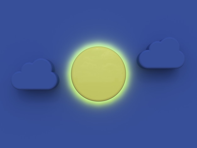 błękitna scena żółtego księżyc kreskówki stylu 3d rendering