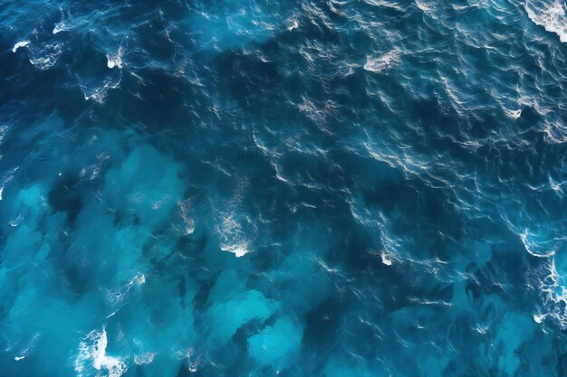 Zdjęcie błękitna tekstura powierzchni wody morskiej z góry
