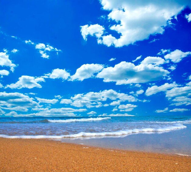 Błękitne niebo nad morską plażą