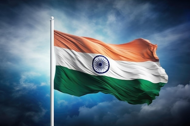 Błękitne niebo w tle Macha flagą Indii projekt na Dzień Niepodległości Generatywne ai