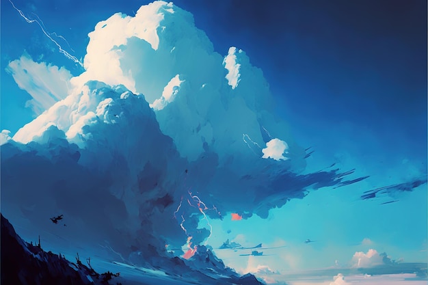 Błękitne niebo z chmurami Błękitne niebo z chmurami w komiksowym stylu manga anime Cyfrowe malowanie ilustracji w stylu sztuki