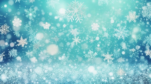 Błękitne świąteczne płatki śniegu tło Generative ai