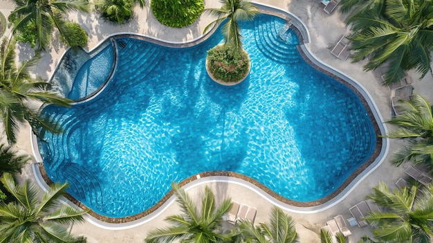 Błękitny basen pośród bujne palmy w naturalnym krajobrazie