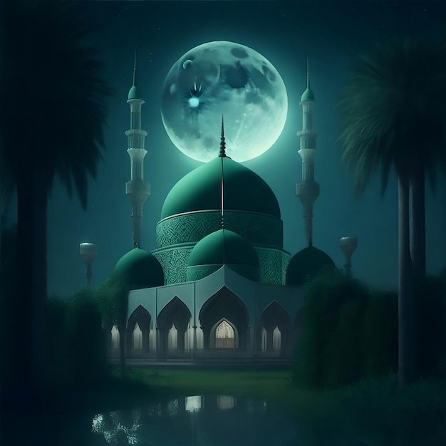 Błękitny meczet z księżycem w tle