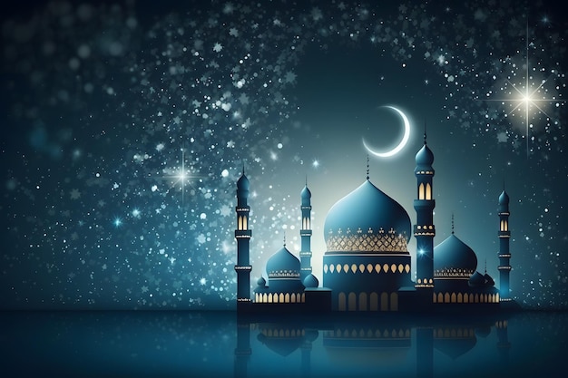 Błękitny meczet z rozgwieżdżonym niebem i księżycem