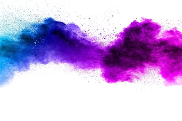 Błękitny purpura prochowy wybuch na białym tle.