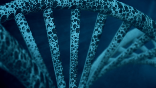 Błękitny tło z wirować DNA zakończenie w górę 3d ilustraci