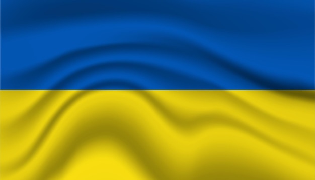 Bliska flaga narodowa Ukrainy macha realistyczną ilustracją wektorową