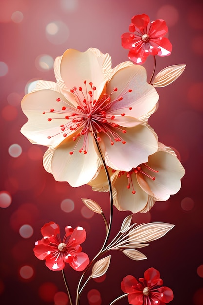 bliska kwiatu na czerwonym tle Ilustracja przedstawiająca kwiat w kolorze rubinowym Idealny do grafiki ściennej
