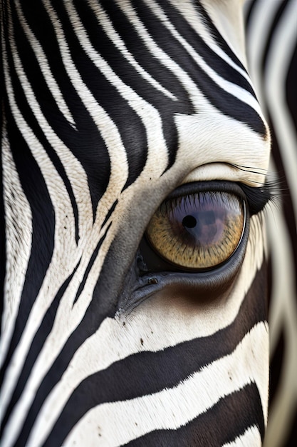 Zdjęcie bliska, obraz oczu zebry piękne makro pędów generative aixa