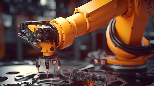 Bliska przemysłowy robot maszynowy przemysłowy proces produkcyjny Generacyjna sztuczna inteligencja