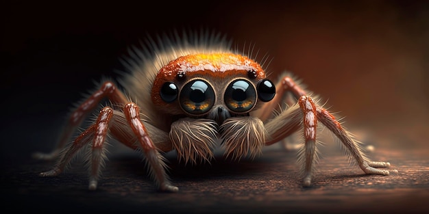 Bliska, śmieszny, mały, juming, pająk, z, cztery oczy, generowany, przez AI, ilustracja