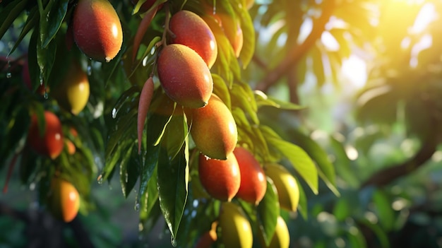 Bliska strzał drzewa mango Generative AI
