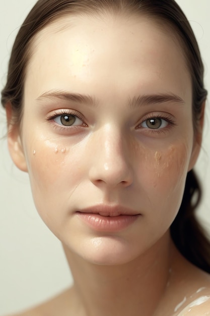 Zdjęcie bliska twarz dziewczyna naturalna biała kobieta modelka piękności koncepcja pielęgnacji skóry