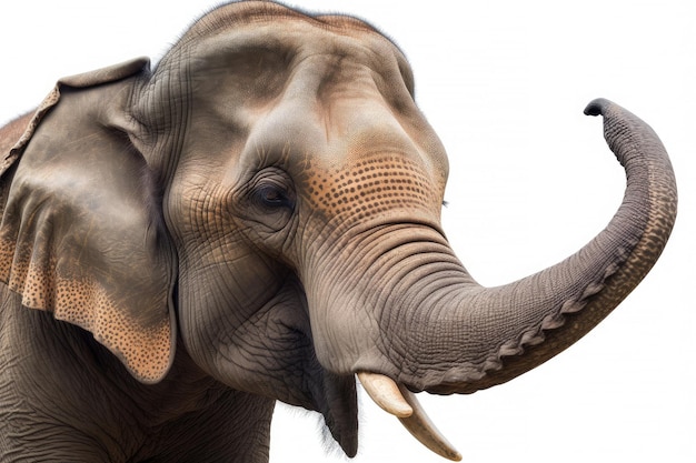 Bliska twarz Elephant samodzielnie na białym tle Siedlisko dzikich zwierząt Generative AI