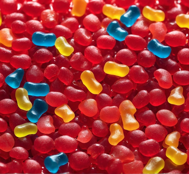 Zdjęcie bliskie zbliżenie stosu kolorowych cukierków gumowych niedźwiedzia tło