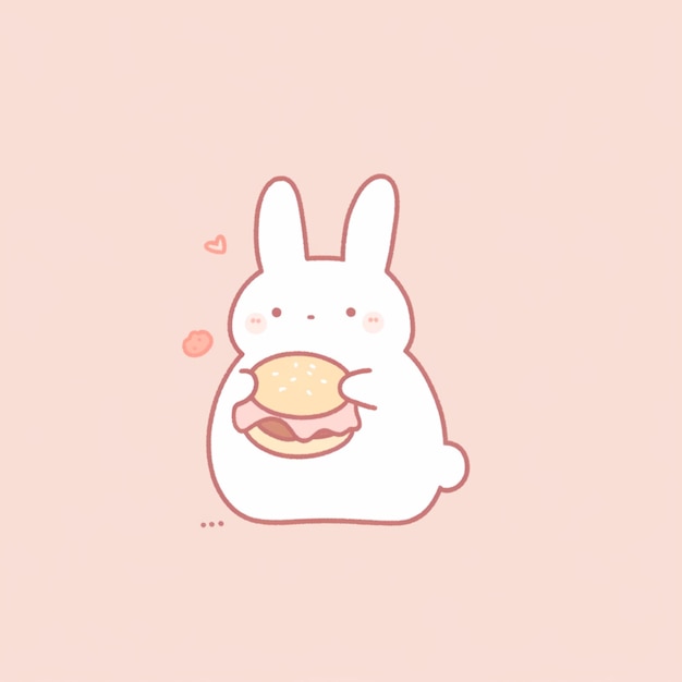bliskie zdjęcie białego króliki jedzącego hamburgera na różowym tle generatywne ai