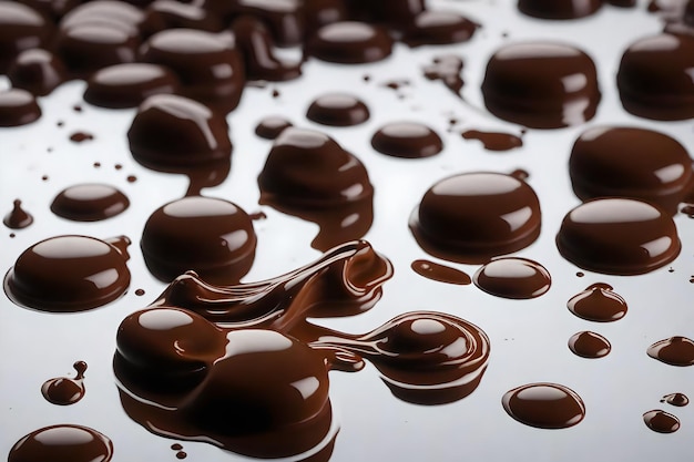 Zdjęcie bliskie zdjęcie syropu czekoladowego wylewanego na szarym tle z kopią przestrzeni