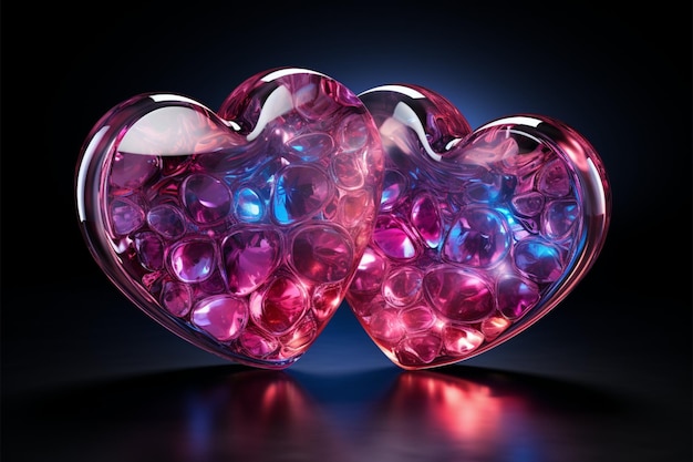 Bliźniacze serca neonowe tworzą hipnotyzujący wyświetlacz ucieleśniający miłość promieniującą energią