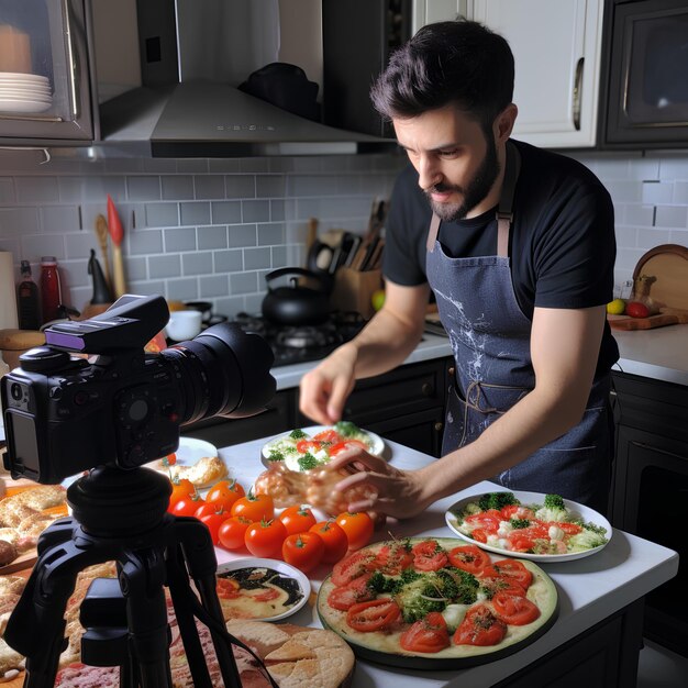 Bloger gastronomiczny nagrywa film, aby podzielić się swoim domem