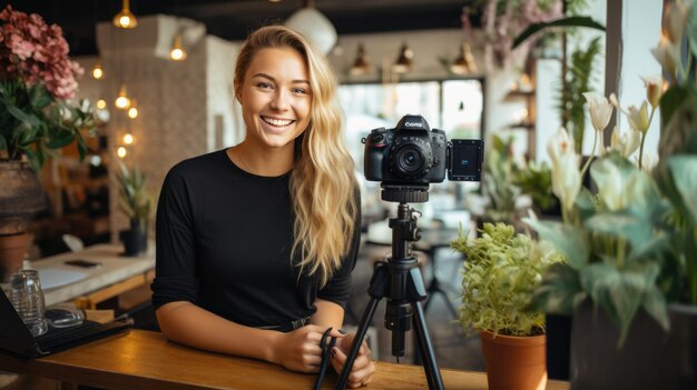 Zdjęcie blogerka nagrywa wideo