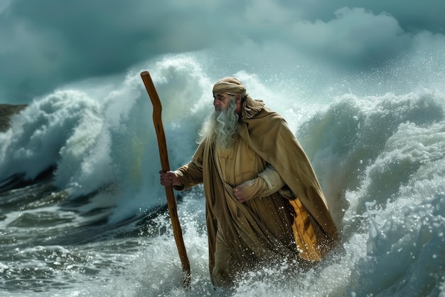 Zdjęcie błogosławiony mojżesz przekracza morze czerwone biblia biblia stary testament religijne oszałamiające tło