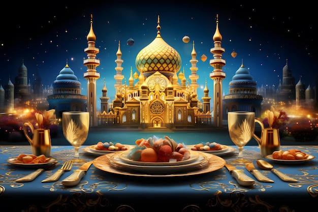 Błogosławiony Ramadan Kareem złoty projekt powitania