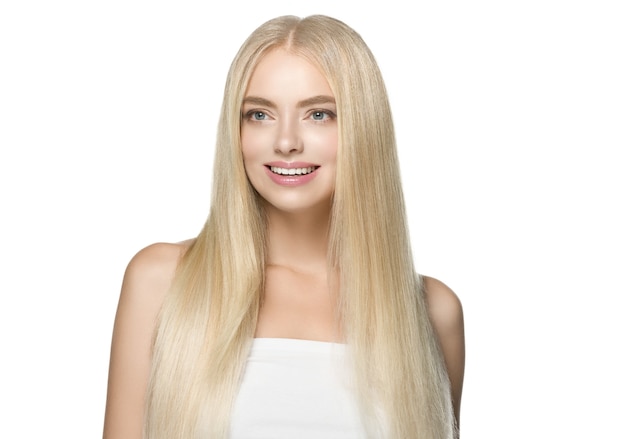 Blond włosy piękna kobieta zdrowa skóra naturalny makijaż