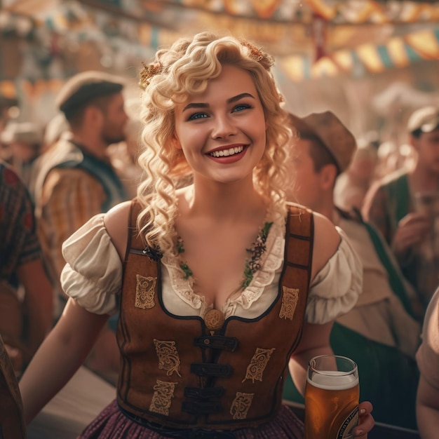 Blondynka, seksowna Niemka z Bawarii w namiocie na imprezie Oktoberfest