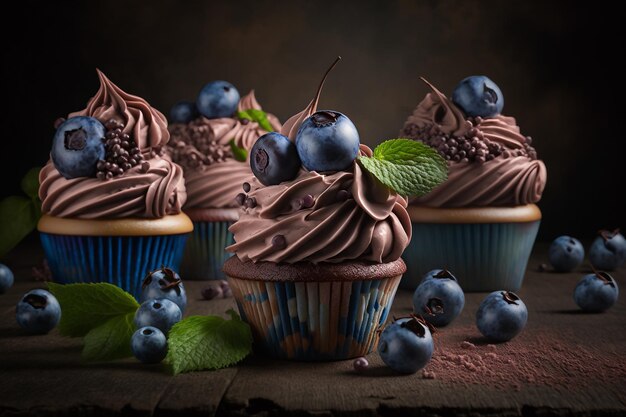 Blue berry eklery blueberry cupcake ilustracja Generative AI