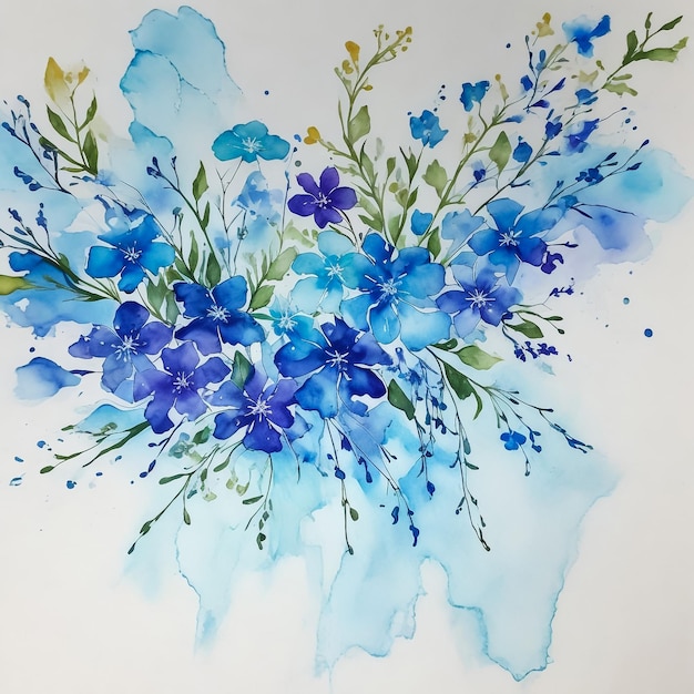 Blue Flower Composition ilustracja akwarelowy projekt farby