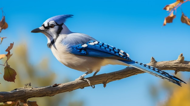 Blue Jay siedząca na gałęzi drzewa AI Generative